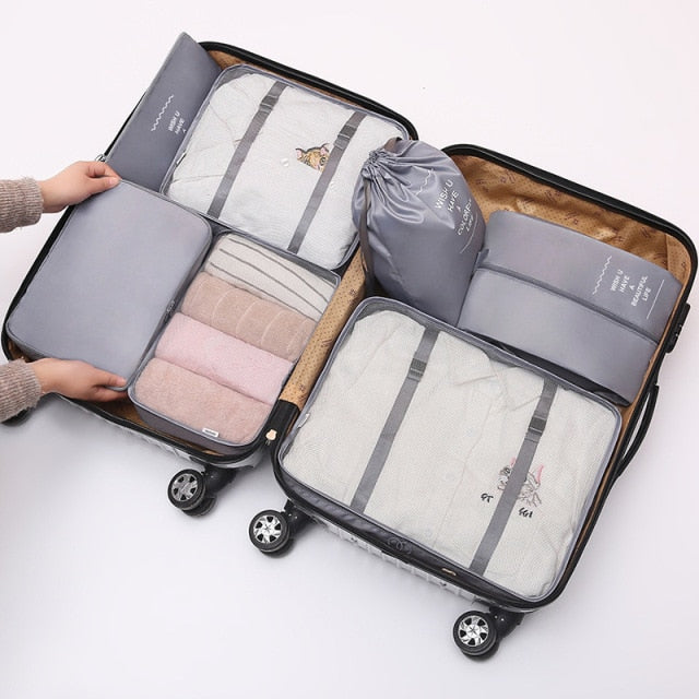 Realaiot 7Pcs/set Travel Luggage Organizer Clothes Storage Bag High Quality Waterproof Cosmetic Toiletrie Bag Travel Accessories