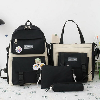 4/5Pcs Sets Canvas School Backpacks For Teenage Girls Harajuku Portfolio To School Women's Bag Set Women's Backpack For Computer