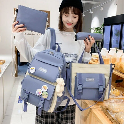 4/5Pcs Sets Canvas School Backpacks For Teenage Girls Harajuku Portfolio To School Women's Bag Set Women's Backpack For Computer