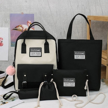 4/5Pcs Sets Canvas School Backpacks For Teenage Girls Harajuku Portfolio To School Women's Bag Set Women's Backpack For Computer