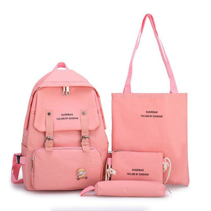 4/5Pcs Sets Canvas School Backpacks For Teenage Girls Harajuku Portfolio To School Women's Bag Set Women's Backpack For Computer