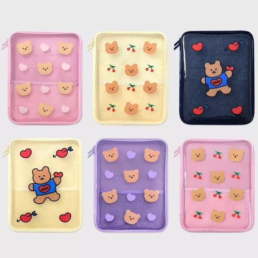 Realaiot Women Men Cartoon Laptop Tablet Case Korean Ins Cherry Heart Bear Mac Ipad Pro 9.7 10.5 10.8 11inch iPad Sleeve Inner Bag pouch