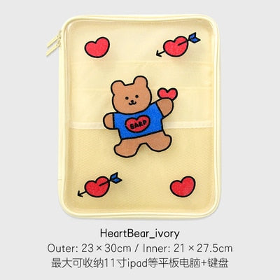 Realaiot Women Men Cartoon Laptop Tablet Case Korean Ins Cherry Heart Bear Mac Ipad Pro 9.7 10.5 10.8 11inch iPad Sleeve Inner Bag pouch