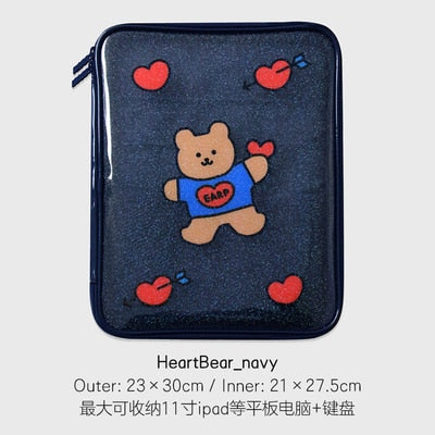 Realaiot Women Men Cartoon Laptop Tablet Case Korean Ins Cherry Heart Bear Mac Ipad Pro 9.7 10.5 10.8 11inch iPad Sleeve Inner Bag pouch