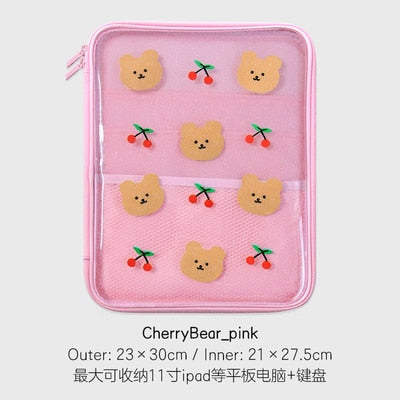 Realaiot Women Men Cartoon Laptop Tablet Case Korean Ins Cherry Heart Bear Mac Ipad Pro 9.7 10.5 10.8 11inch iPad Sleeve Inner Bag pouch