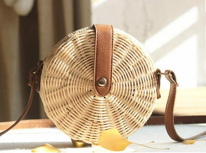 Realaiot Woven Rattan Bag Round Straw Shoulder Bag Small Beach HandBags Women Summer Hollow Handmade Messenger Crossbody Bags