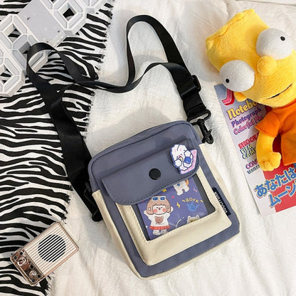 Cute Japanese Canvas Bag Female New Harajuku Student Messenger Bag Korean Cartoon Women Shoulder Small Square Bag