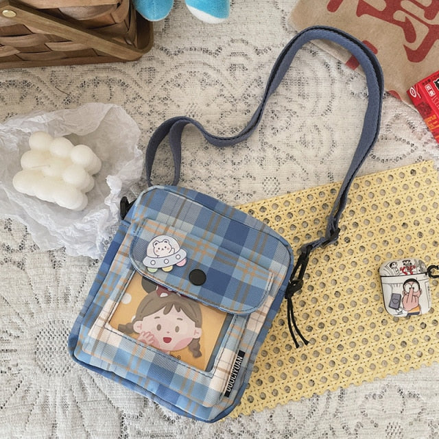 Cute Japanese Canvas Bag Female New Harajuku Student Messenger Bag Korean Cartoon Women Shoulder Small Square Bag