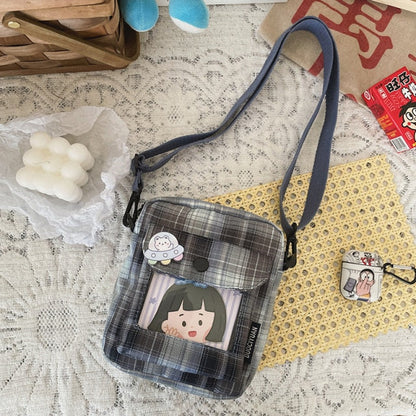 Cute Japanese Canvas Bag Female New Harajuku Student Messenger Bag Korean Cartoon Women Shoulder Small Square Bag