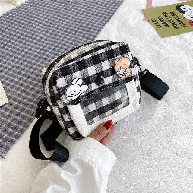 Cute Japanese Canvas Bag Female New Harajuku Student Messenger Bag Korean Cartoon Women Shoulder Small Square Bag