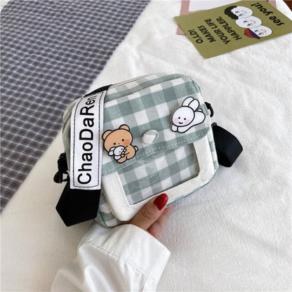 Cute Japanese Canvas Bag Female New Harajuku Student Messenger Bag Korean Cartoon Women Shoulder Small Square Bag