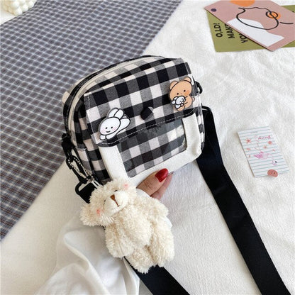 Cute Japanese Canvas Bag Female New Harajuku Student Messenger Bag Korean Cartoon Women Shoulder Small Square Bag