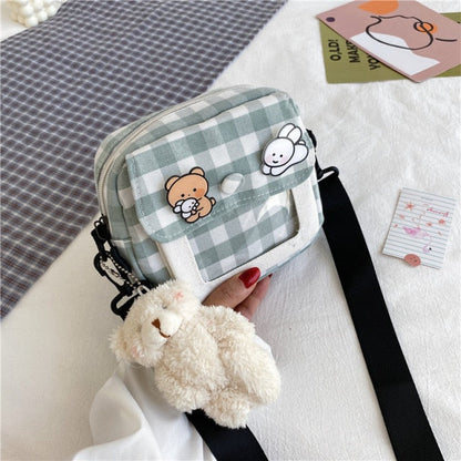 Cute Japanese Canvas Bag Female New Harajuku Student Messenger Bag Korean Cartoon Women Shoulder Small Square Bag