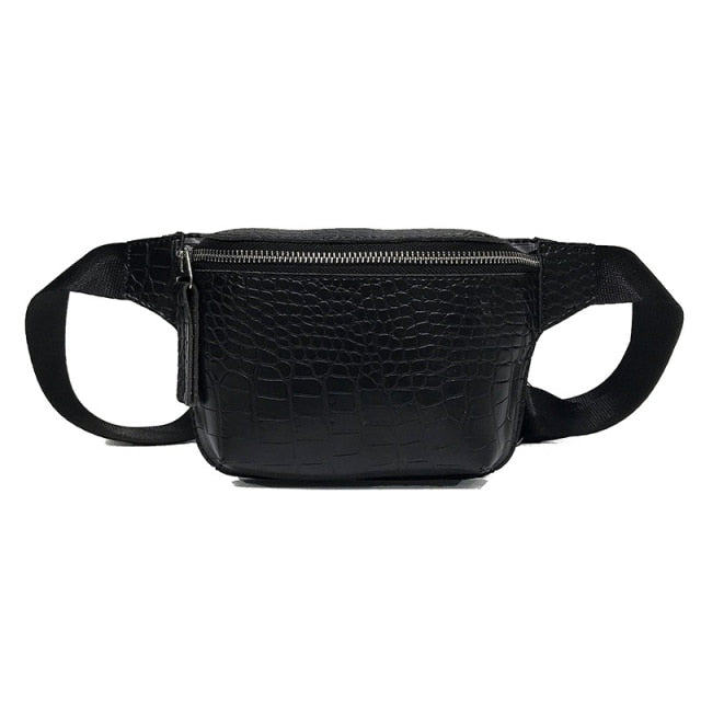 Casual Waist Bag for Women Alligator Leather Fanny Pack Phone Pouch Chest Packs Ladies Wide Strap Belt Bag Female Crossbody Bag