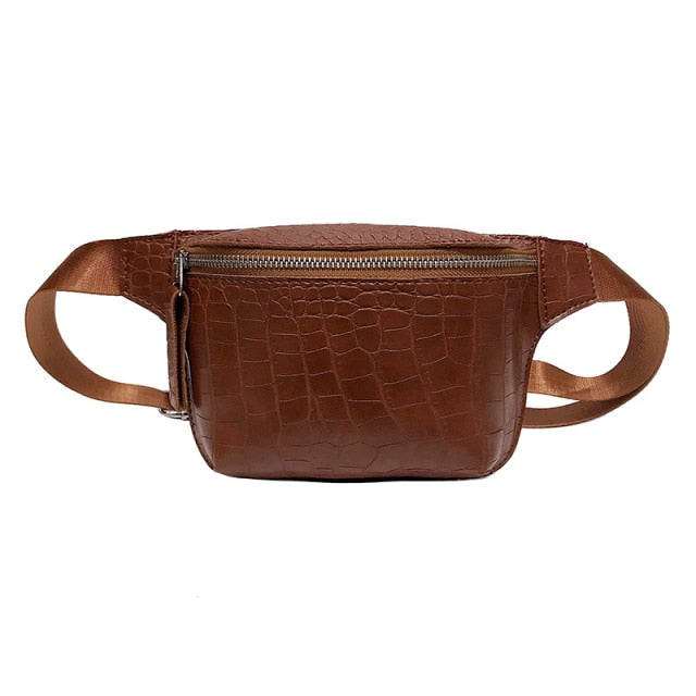 Casual Waist Bag for Women Alligator Leather Fanny Pack Phone Pouch Chest Packs Ladies Wide Strap Belt Bag Female Crossbody Bag