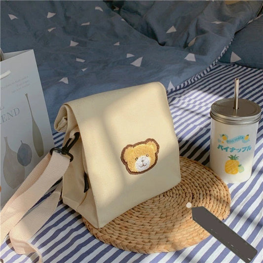 Casual Cute Bear Messenger Bag Girl Canvas Shoulder Bag Women Fashion Crossbody Bag Student Bag