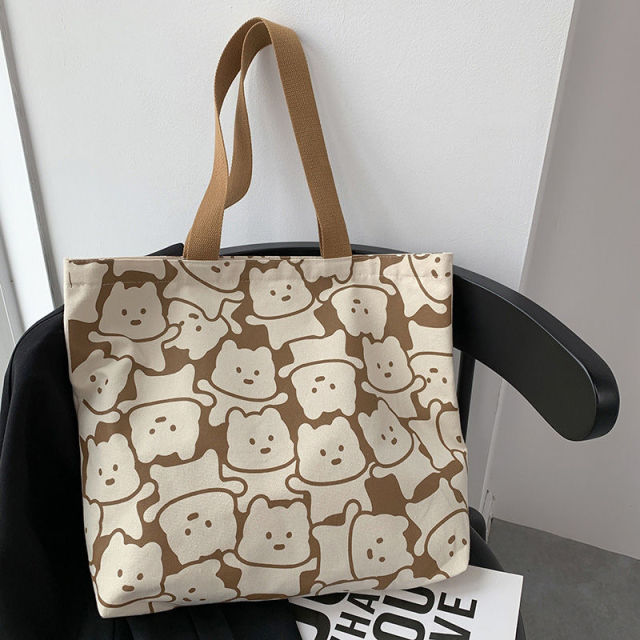 Canvas Bags Handbag for Women Shopper Cute Cat Tote Bag with Zipper Designer Bag Japanese Style Cartoon Small Shoulder Bags