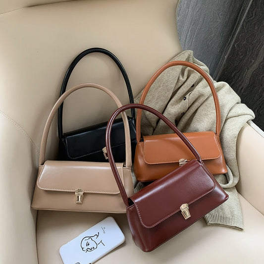 Realaiot Solid Color PU Leather Handbags For Women Shoulder Bag Female Small Elegant Totes Lady Handbag Luxury Hand Bag