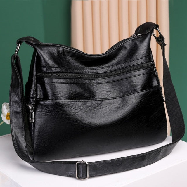 Cyflymder Luxury Pu Leather Messenger Bag Vintage Women Hand Bag Large Soft Casual Hobo Handbag Female Simple Tide Crossbody Shoulder Bags