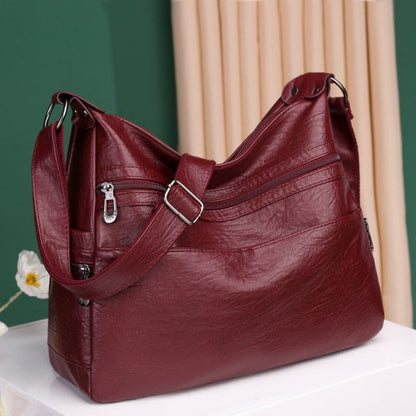 Cyflymder Luxury Pu Leather Messenger Bag Vintage Women Hand Bag Large Soft Casual Hobo Handbag Female Simple Tide Crossbody Shoulder Bags