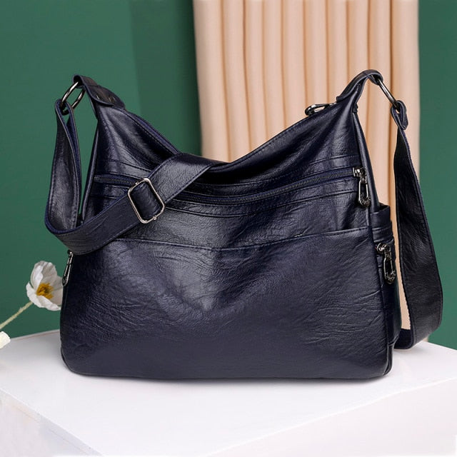 Cyflymder Luxury Pu Leather Messenger Bag Vintage Women Hand Bag Large Soft Casual Hobo Handbag Female Simple Tide Crossbody Shoulder Bags