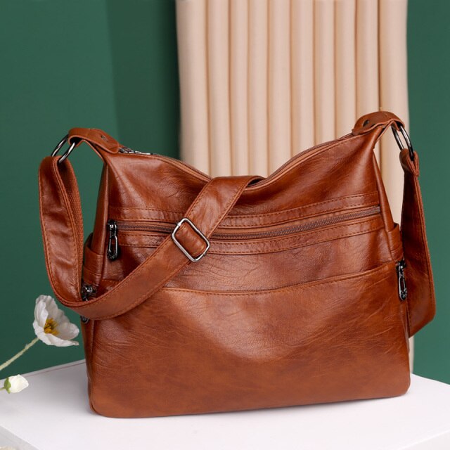 Cyflymder Luxury Pu Leather Messenger Bag Vintage Women Hand Bag Large Soft Casual Hobo Handbag Female Simple Tide Crossbody Shoulder Bags