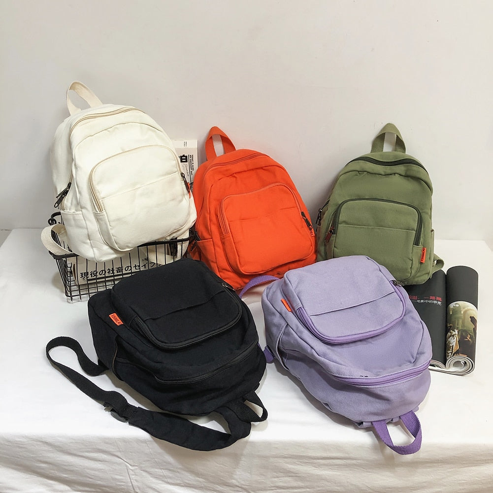 Cyflymder Preppy Style Fashion Women Solid Color Retro Small Backpack Students Ladies Travel Canvas zipper School Bag Knapsacks new