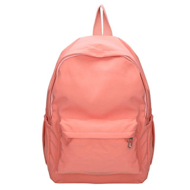 Realaiot Simple Solid Color Shoulder Backpacks Nylon Large Capacity Travel Knapsacks Girls Student Daily Zipper Schoolbags