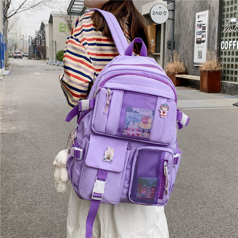 Realaiot Women Large Capacity Travel Backpack Female Multi-pocket College Waterproof School Bags Transparent Pocket Laptop Backpacks