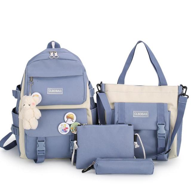 4 Pcs Set Harajuku Women Laptop Backpack Canvas School Bags For Teenage Girls Kawaii College Student Kids Book Bag Rucksack