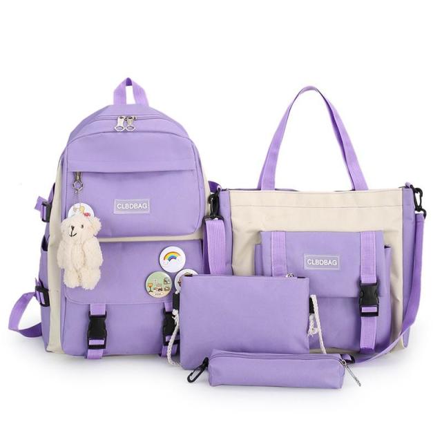 4 Pcs Set Harajuku Women Laptop Backpack Canvas School Bags For Teenage Girls Kawaii College Student Kids Book Bag Rucksack