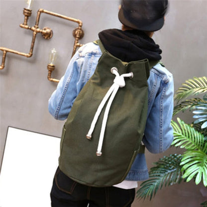 Casual Men Canvas Large Capacity Barrel Backpack Simple Travel Rucksack Army Green Back Pack Teenager School Backpack