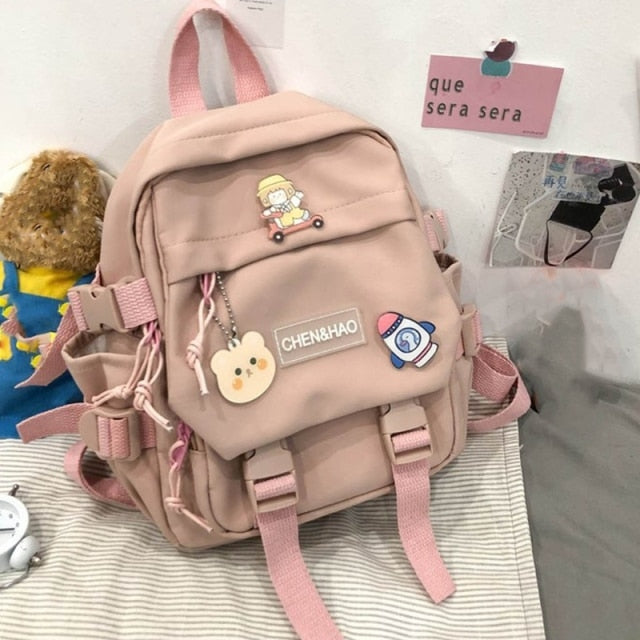 Cyflymder Lovely Multifunctional Backpack Teenage Girl Ring buckle Portable Travel Bag Female Small Schoolbag Badge Women Backpacks