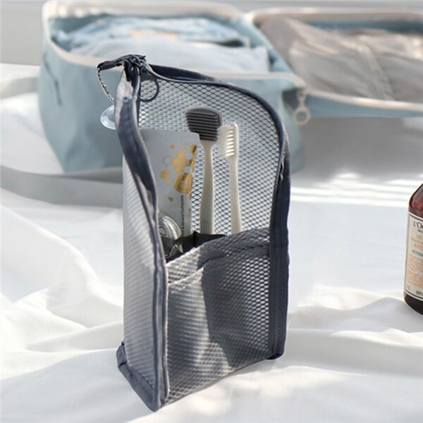 Realaiot 1 Pc Folding Zipper Travel Makeup Brush Bag Portable Mesh Cosmetic Bag Travel Makeup Bag Toothbrush Washing Organizer