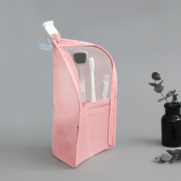 Realaiot 1 Pc Folding Zipper Travel Makeup Brush Bag Portable Mesh Cosmetic Bag Travel Makeup Bag Toothbrush Washing Organizer