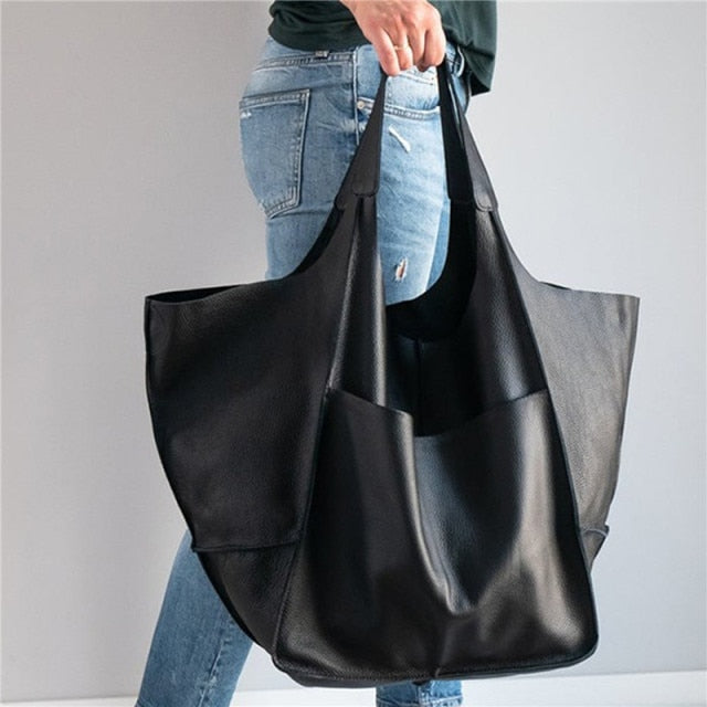 Realaiot Casual Soft Large Capacity Tote Luxury Bag Women Handbags Designer Look Pu Leather Women's Shoulder Bag Retro Big Shopper Purses