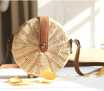 20x8cm Circle Handwoven Women Messenger Bags Round Retro Rattan Straw Beach Crossbody Bag good quality Bolsa Masculina