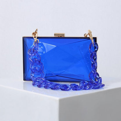 Realaiot Transparent Bag Jelly Clutch Bags for Women Luxury Diamond Candy Color Bag Ladies Blue Bag for Wedding Party Clutch Chain Bag