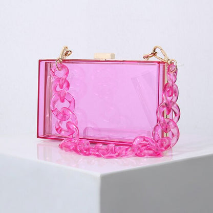 Realaiot Transparent Bag Jelly Clutch Bags for Women Luxury Diamond Candy Color Bag Ladies Blue Bag for Wedding Party Clutch Chain Bag