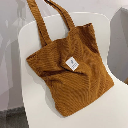 Corduroy Bag for Women Shopper Female Designer Handbags Environmental Storage Reusable Girls Small Canvas Shoulder Tote Bag