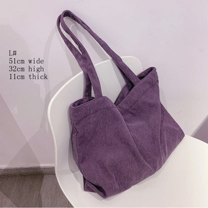 Corduroy Bag for Women Shopper Female Designer Handbags Environmental Storage Reusable Girls Small Canvas Shoulder Tote Bag