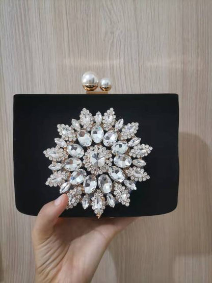 Cyflymder New Diamond Sun Flowers Evening Bags Luxury Wedding Clutch Bags For Girls Christmas Party Dinner Bags With Chain MN861