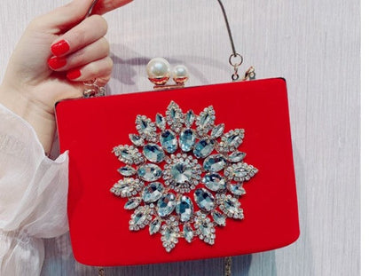 Cyflymder New Diamond Sun Flowers Evening Bags Luxury Wedding Clutch Bags For Girls Christmas Party Dinner Bags With Chain MN861