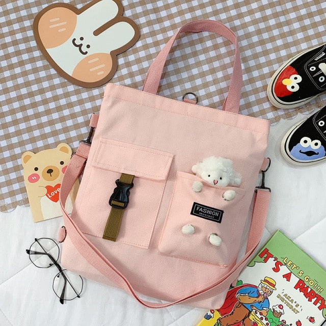 Realaiot Kawaii Cartoon Tote Bag Canvas Handbag Shopping Bag Super Cool Handbags Shoulder Bags for Girl Book Bags Bolsa Feminina Mochila