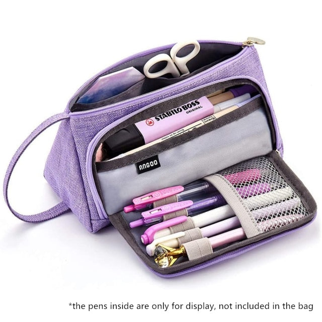 Realaiot Grid Pen Pencil Case, Multi Slot Plaid Storage Bag, Big Pouch Organizer for Stationery Cosmetic Student A6443