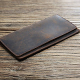 Realaiot Genuine Leather Men Wallet Crazy Horse Cowhide Vintage Handmade Long Slim Thin Men's Purse Card Holder Carteira For Male
