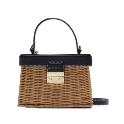 Realaiot Customized Flip Woven Crossbody Bags Casual Portable for Women Basket Straw Rattan Bag Women Box Vintage Straw Handbag