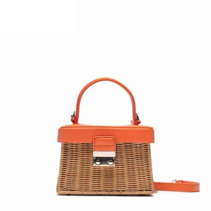 Realaiot Customized Flip Woven Crossbody Bags Casual Portable for Women Basket Straw Rattan Bag Women Box Vintage Straw Handbag