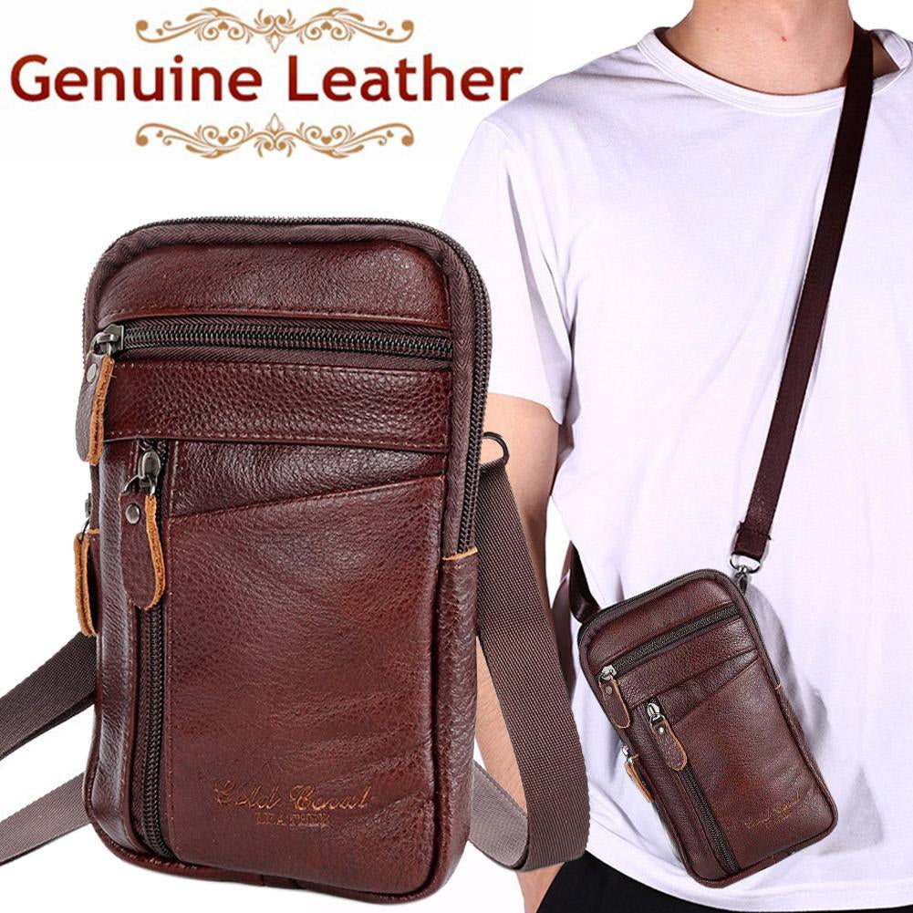 Cyflymder Portable Men's Mobile Phone Pockets Leather Belt Clip Bag Pouch Fashion Crossbody Backpack Shoulder Bag Waistbag Casual