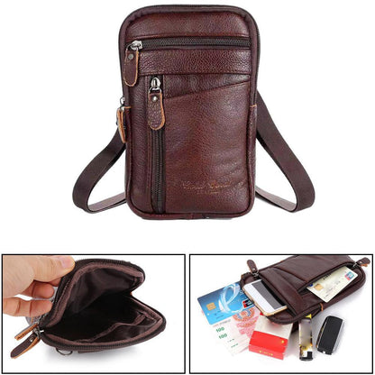 Cyflymder Portable Men's Mobile Phone Pockets Leather Belt Clip Bag Pouch Fashion Crossbody Backpack Shoulder Bag Waistbag Casual